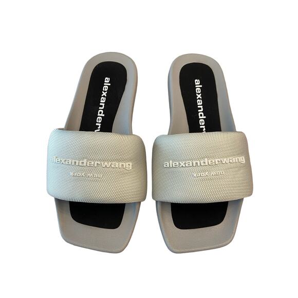 Alexander Wang Logo Designer Pool Slide Sandals Square Toe Pale Mint Size 37 - Picture 6 of 15